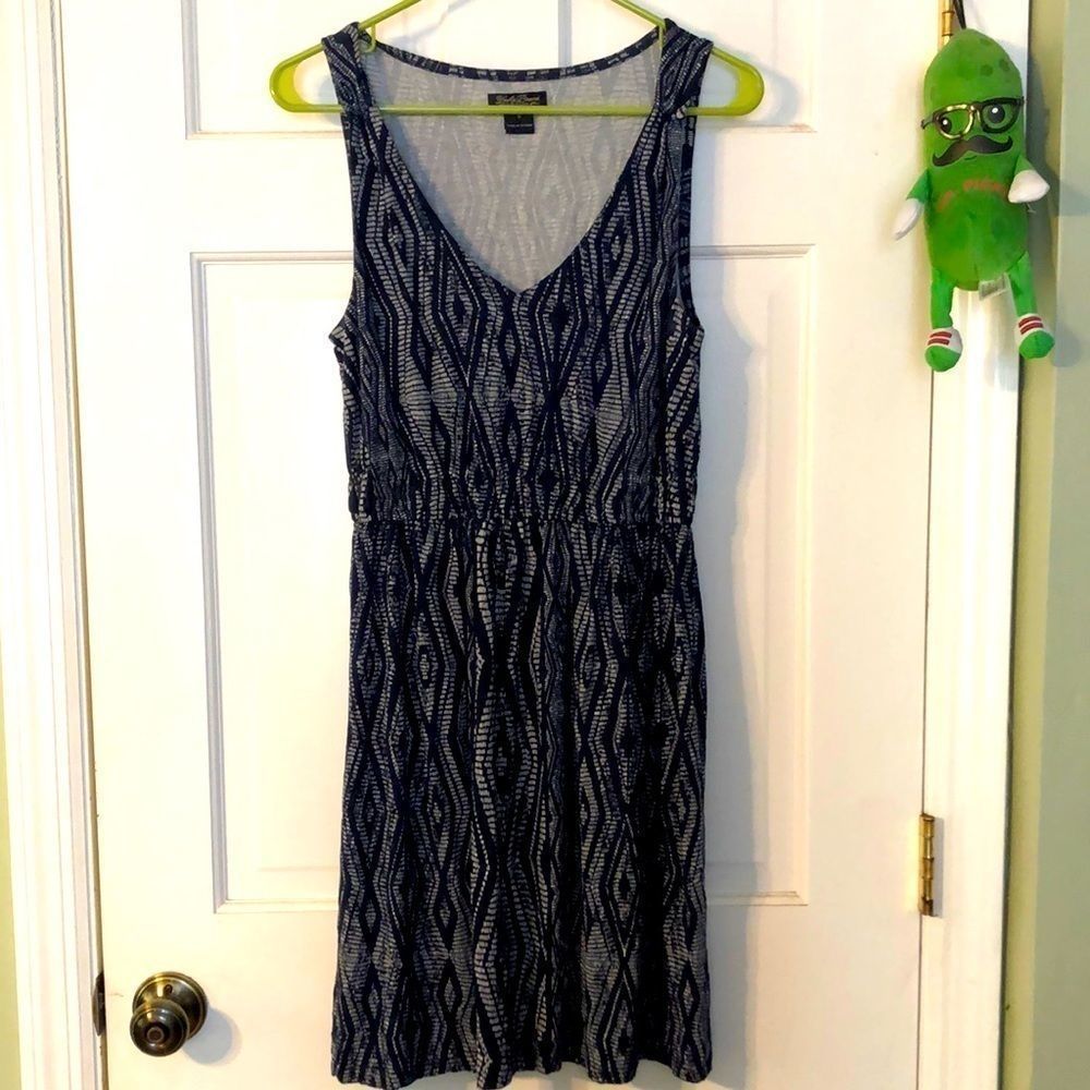 Ladies Lucky Brand Navy Blue Sleeveless Geometric Print Dress